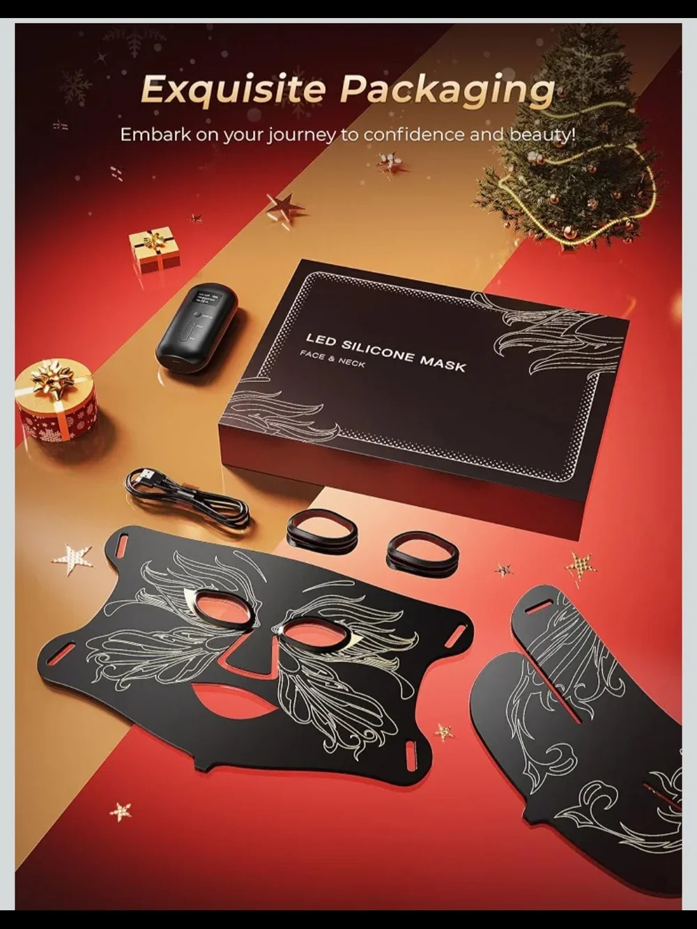 LED Silicone Face & Neck Mask - Black